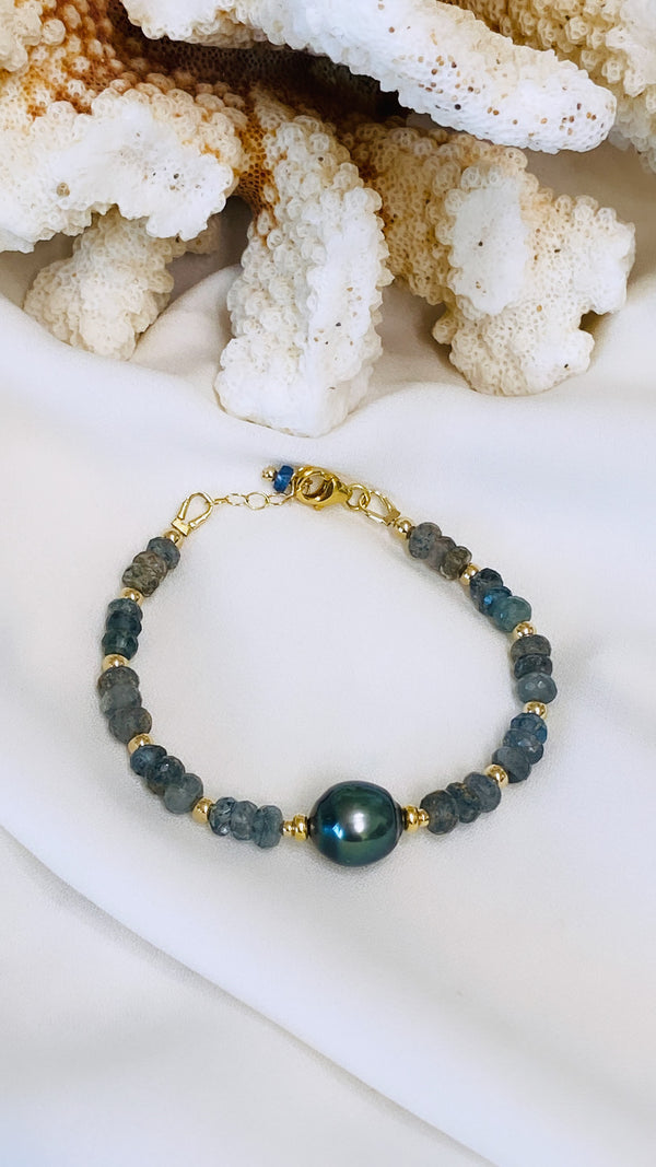 Alexa bracelet - Tahitian x moss aquamarine