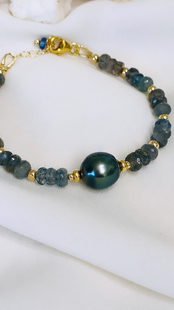 Alexa bracelet - Tahitian x moss aquamarine