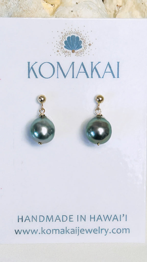 14K Tahitian pearl post earrings - Silver green