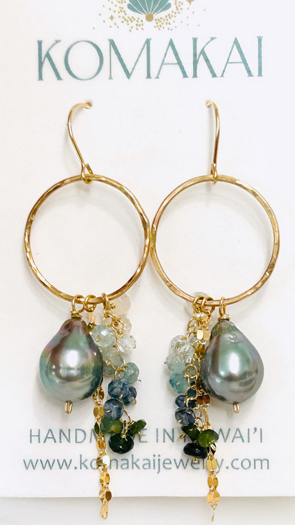 Trellis hoop earrings - Mermaid Tahitian Pearl