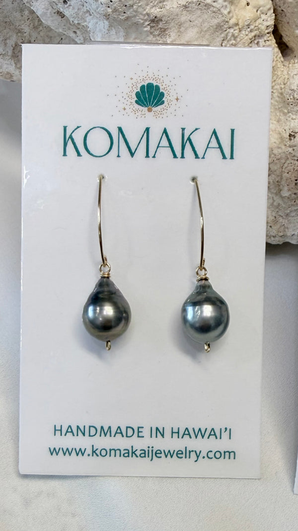 Fish hook earrings -  Tahitian Pearl