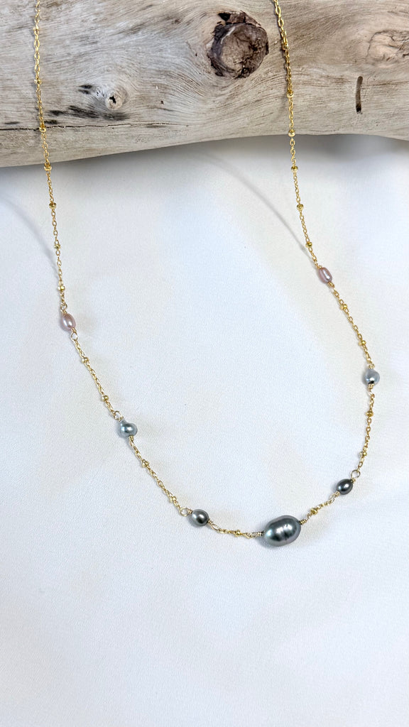 Rainbow Keshi station necklace