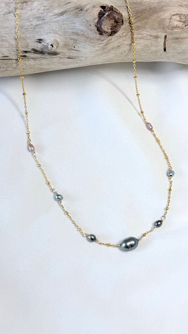 Rainbow Keshi station necklace