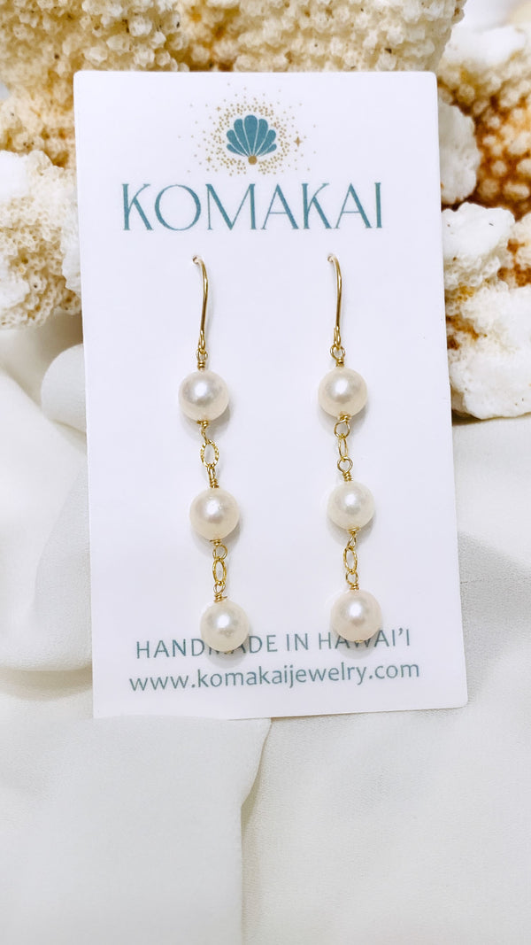 Akoya triple pearl earrings