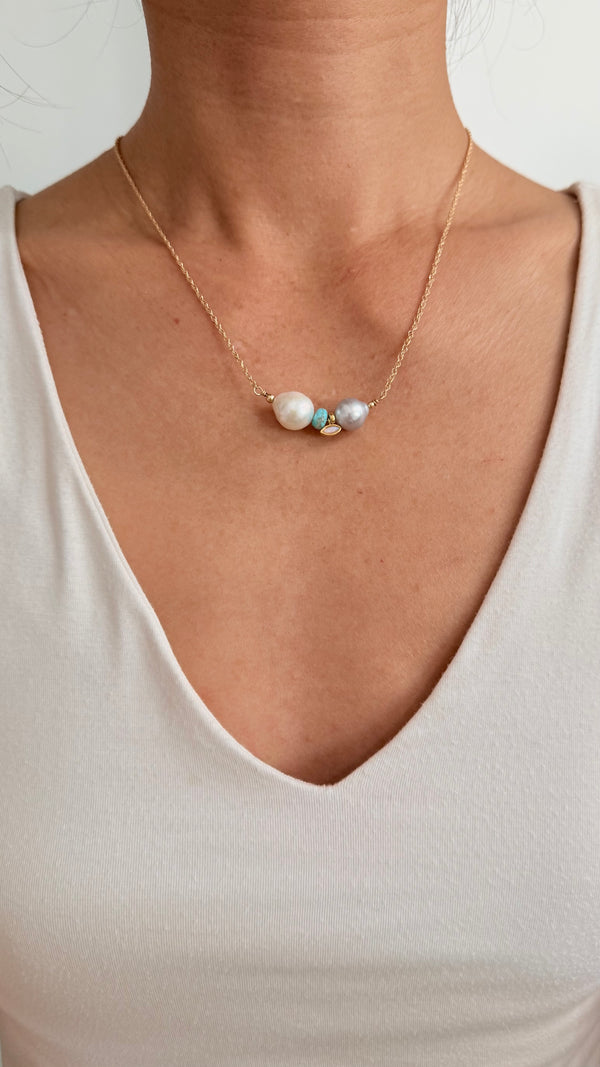 Freshwater pearl x opal bar necklace