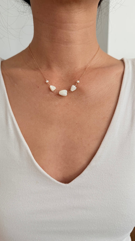 Pikake rosary necklace - Rose Gold