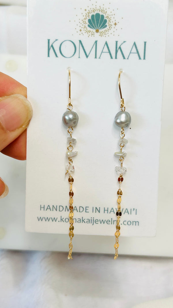 Tulum drop earrings - Silver keshi