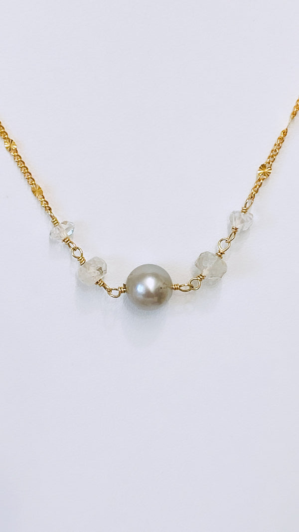 Cashmere pearl x gem necklace