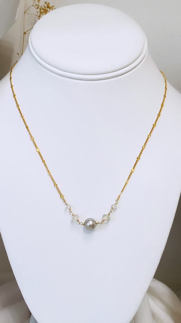 Cashmere pearl x gem necklace
