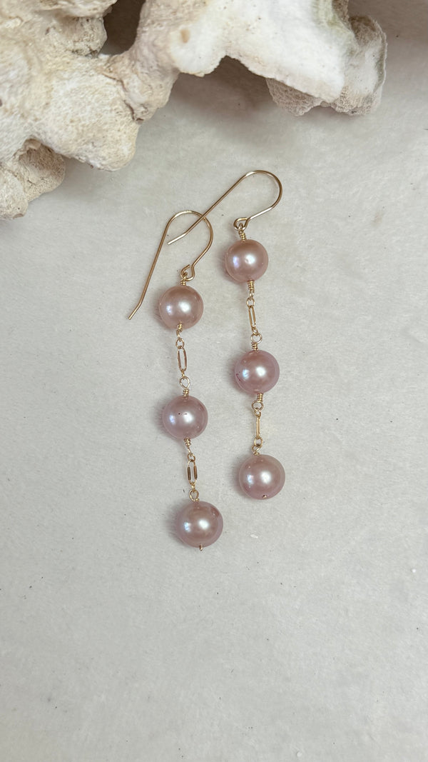 Triple Edison pearl drop earrings