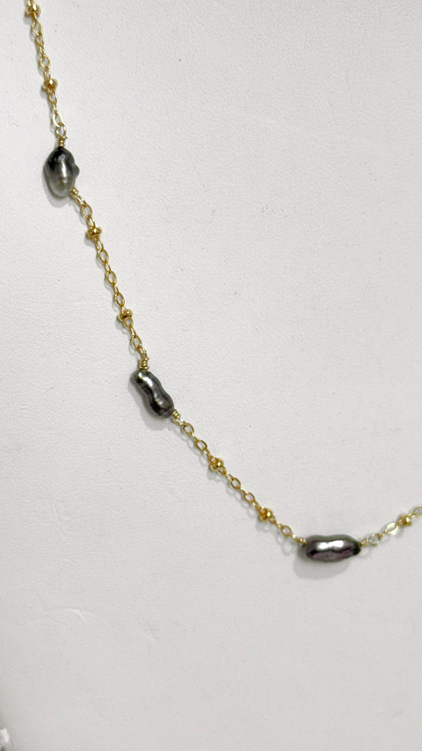 Tahitian Keshi station necklace