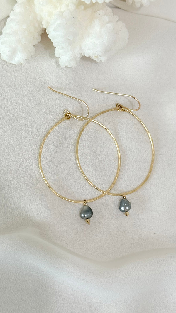 Tahitian Keshi hoop earrings