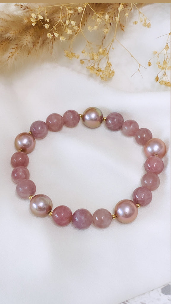 Dark Purple Jade x Edison pearl stretch bracelet
