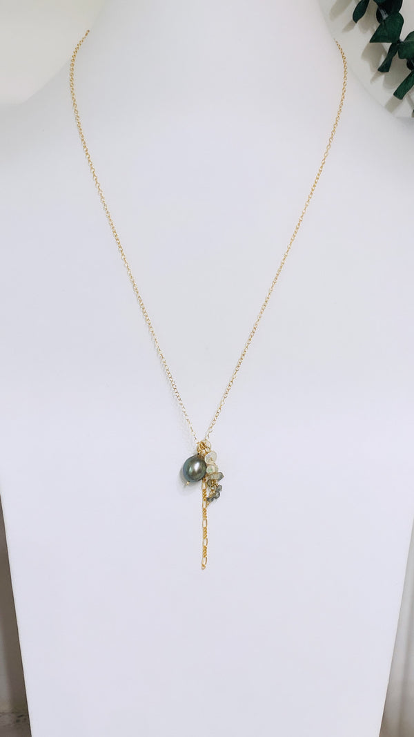 Trellis lariat - Tahitian pearl x moss aquamarine