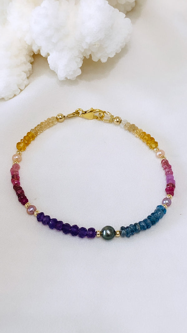 Rainbow Keshi x gem bracelet