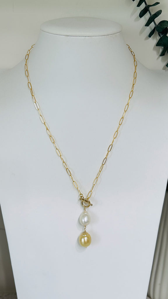 Double toggle necklace - White & Gold