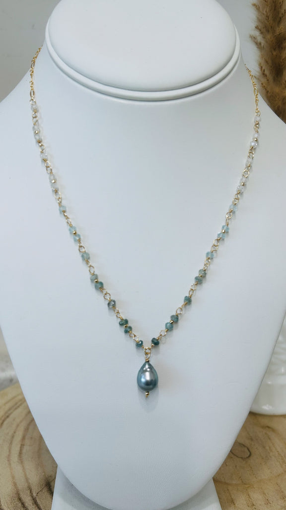 Lanikai pearl necklace - Blue zircon mix