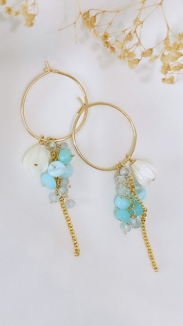 Pikake Trellis hoop earrings - Peruvian opal