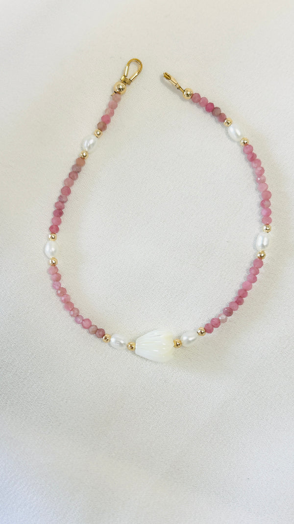 Pikake x keshi gemstone bracelet