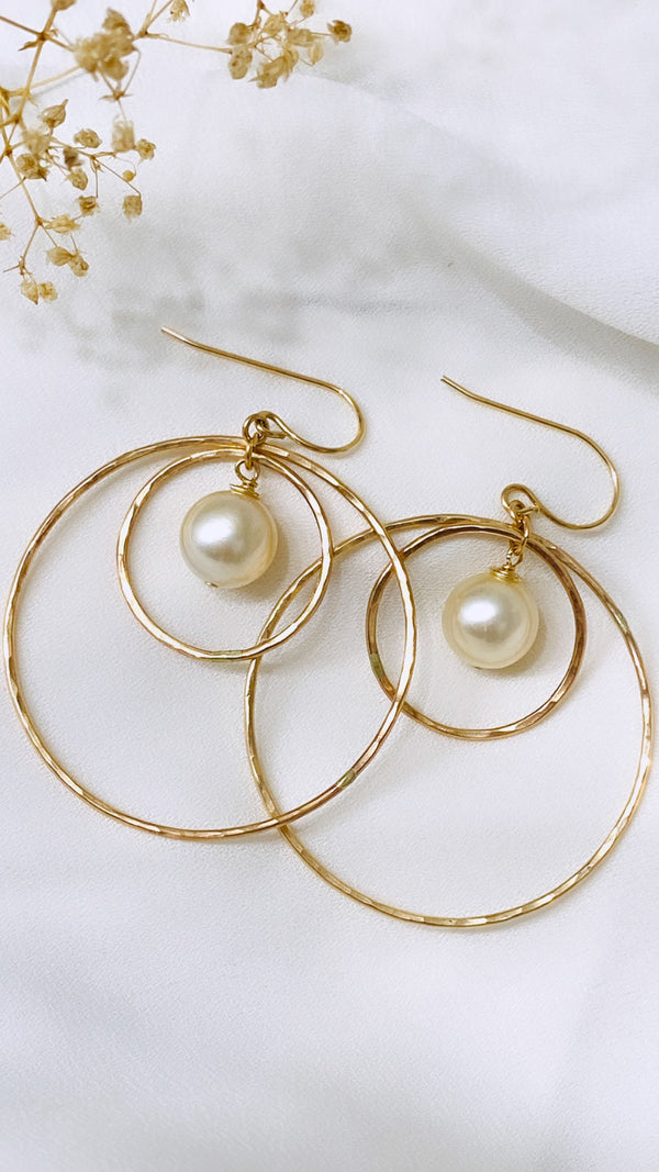 South Sea Double hoop pearl earrings