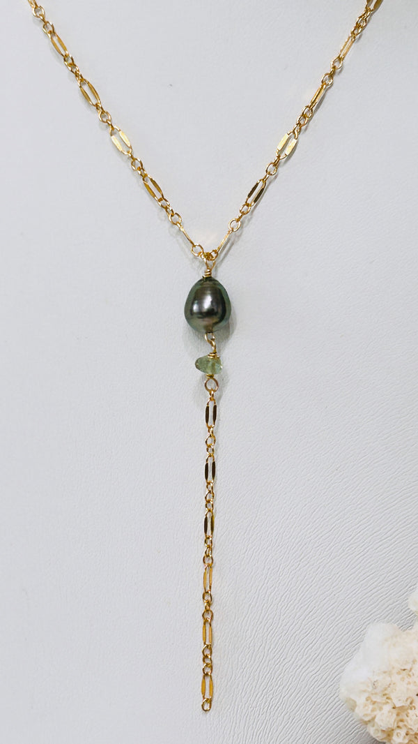 Sway Green Tahitian keshi x gem lariat