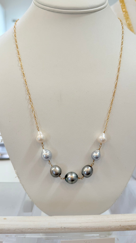 Monaco long necklace - Silver Tahitian