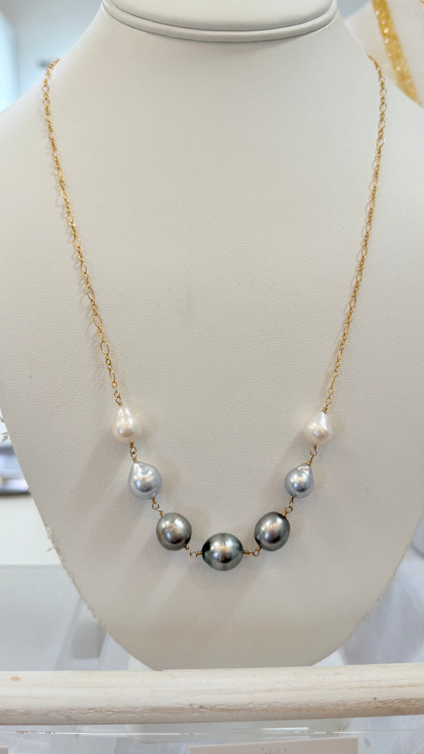 Monaco long necklace - Silver Tahitian