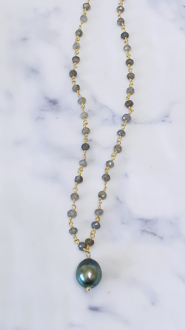Labradorite x Tahitian pearl necklace