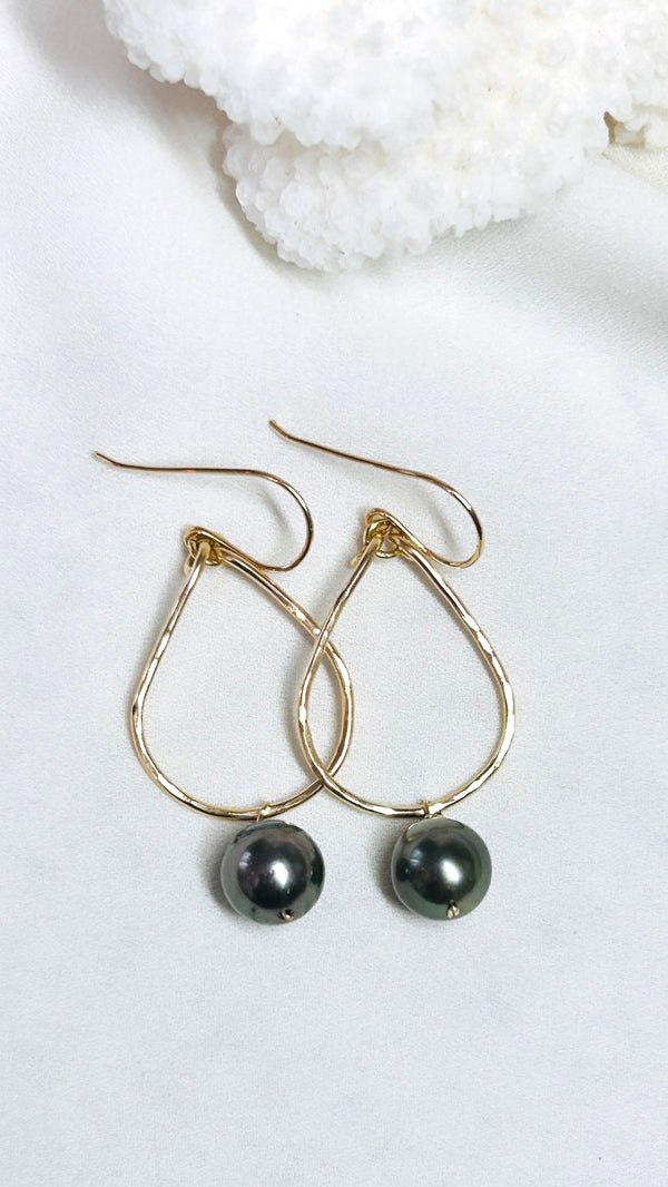 Petite Teardrop earrings -  Tahitian Pearl