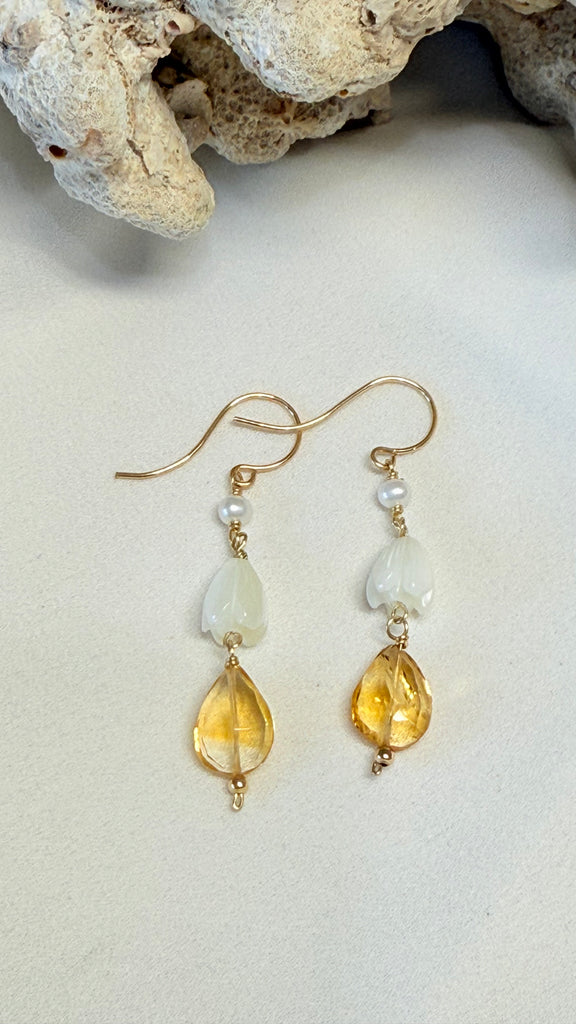 Pikake x Citrine drop earrings