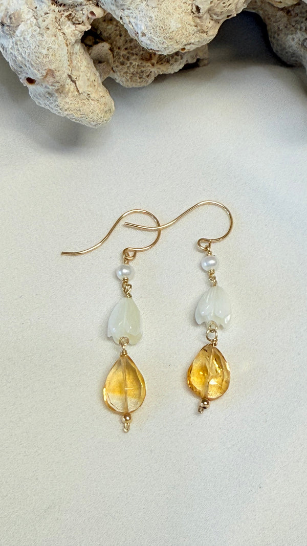 Pikake x Citrine drop earrings