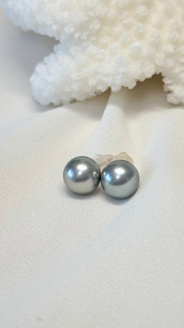 14K Tahitian pearl stud earrings - 7-8mm