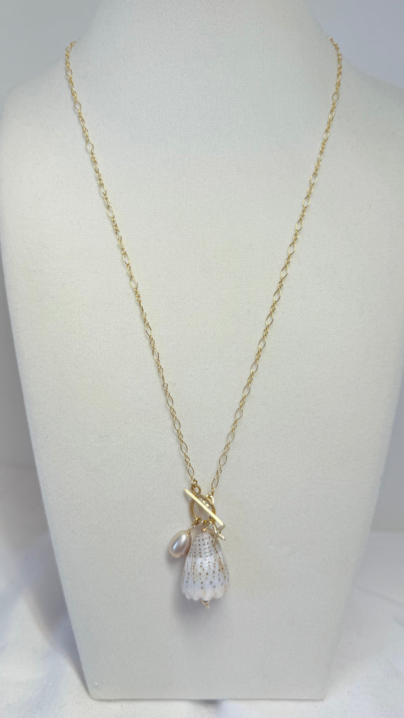 Abbreviated cone shell toggle charm necklace