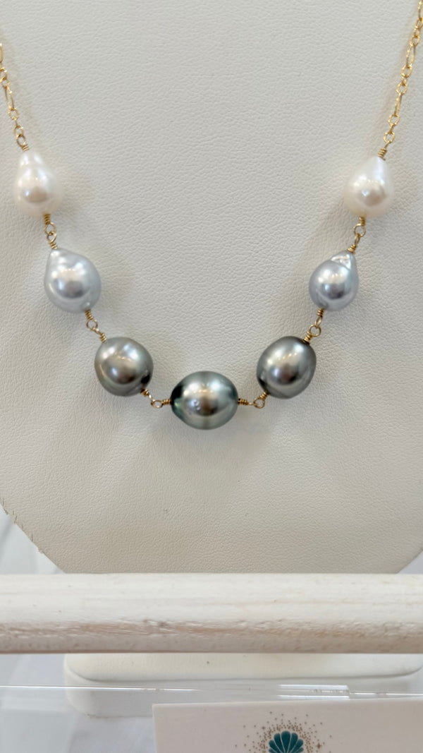 Monaco long necklace - Silver Tahitian