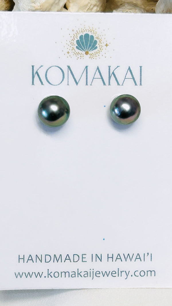 14K Tahitian pearl stud earrings - 8mm
