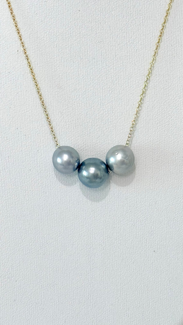 Triple floating pearl necklace - Silver Tahitian