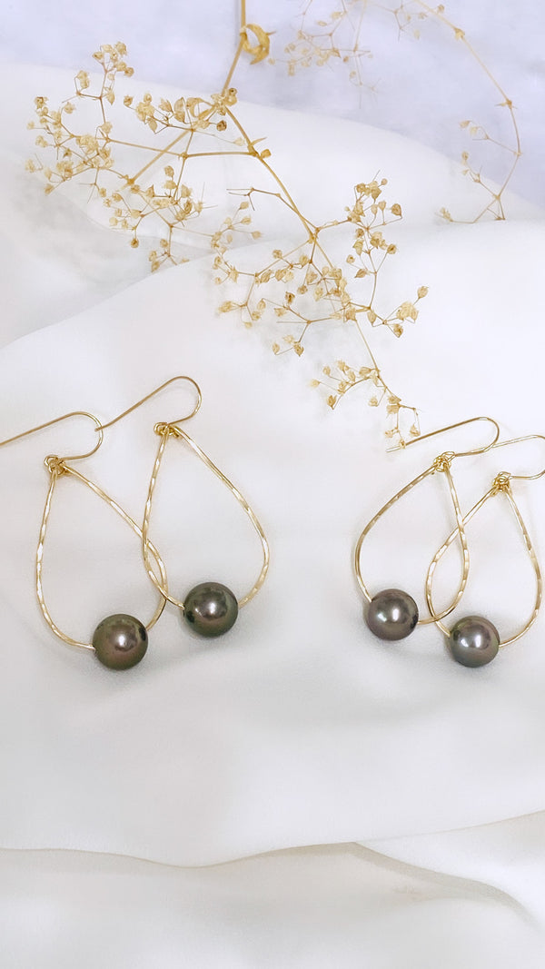 Floating Tahitian pearl earrings
