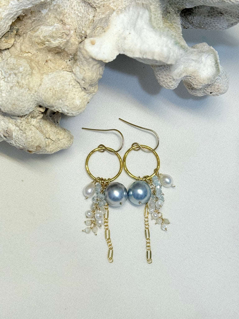 Trellis hoops - silver Tahitian