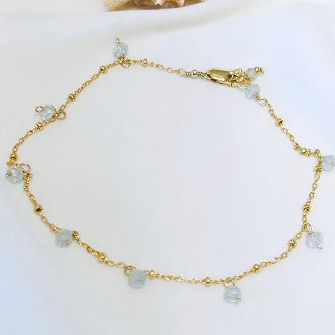 DEWDROP anklet - aquamarine