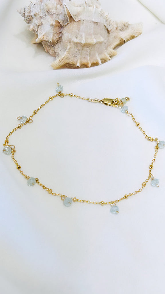 DEWDROP anklet - aquamarine