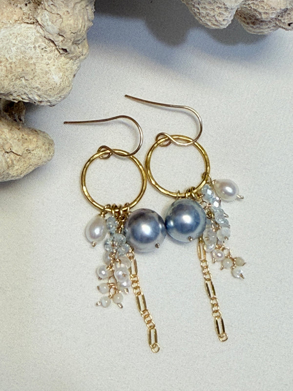 Trellis hoops - silver Tahitian