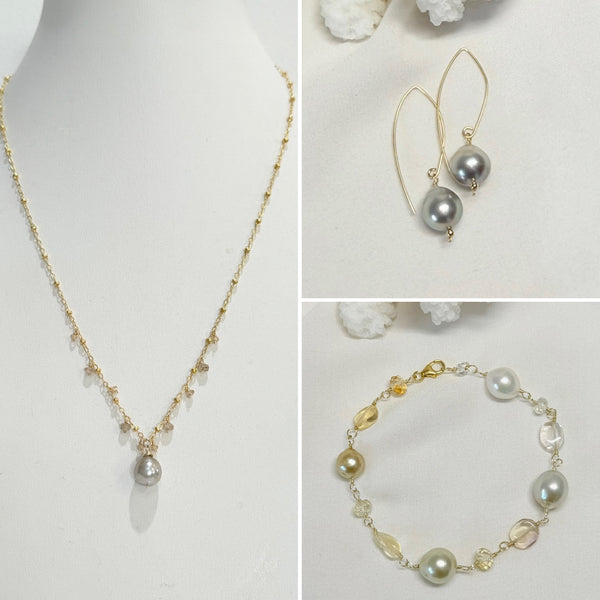 Light Tahitian fish hook earrings