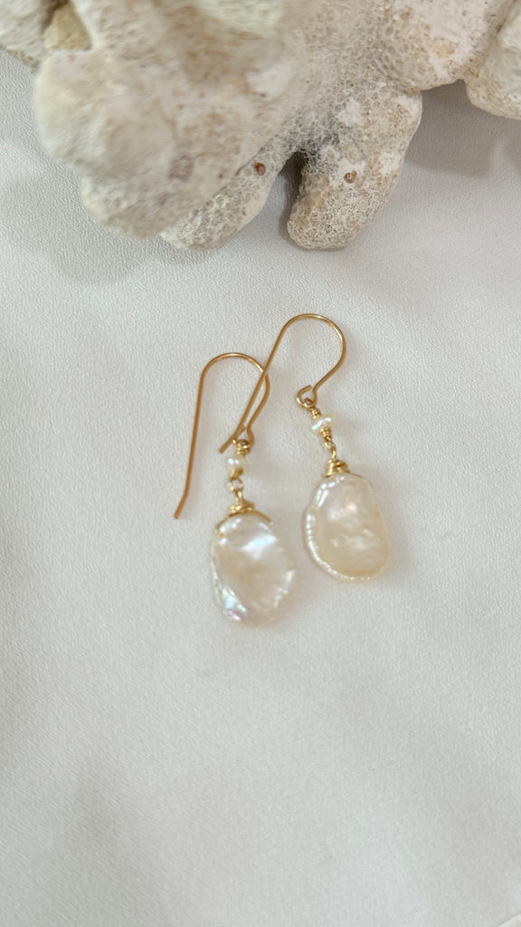 Cornflake freshwater keshi earrings