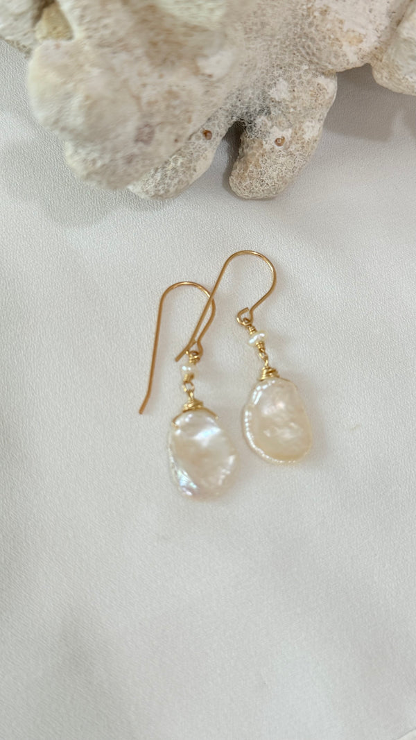 Cornflake freshwater keshi earrings