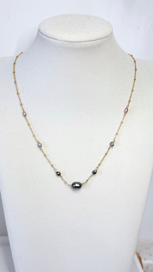 Rainbow Keshi station necklace
