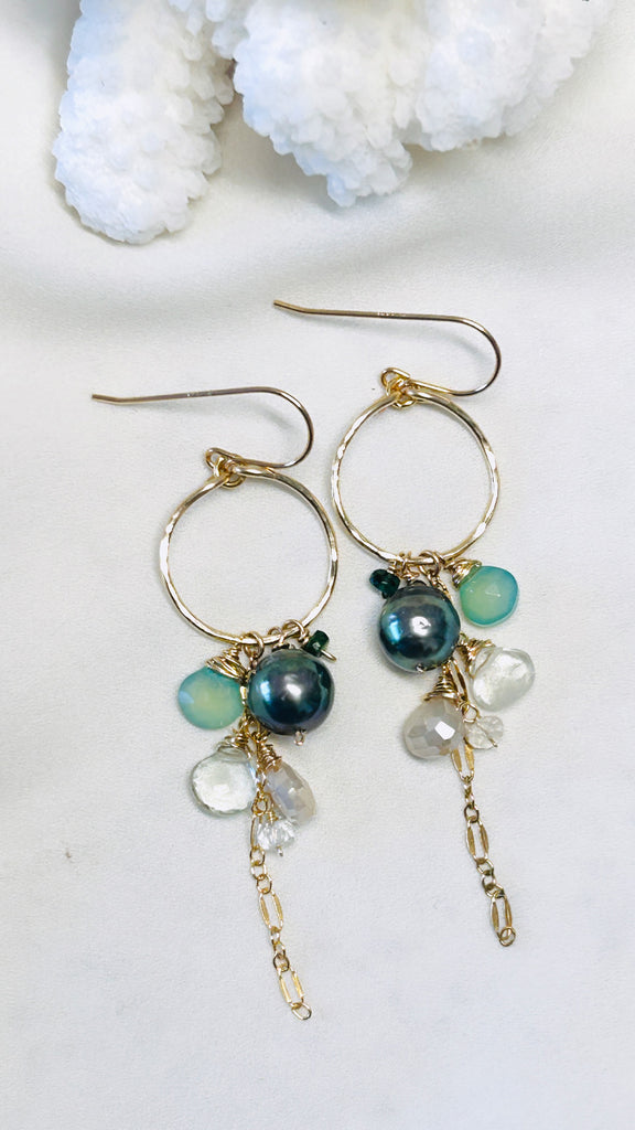 Waterfall hoop earrings - Green
