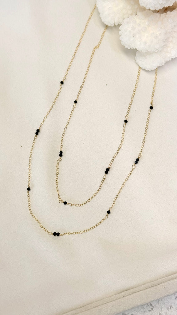 DEWDROP Black spinel layering necklace