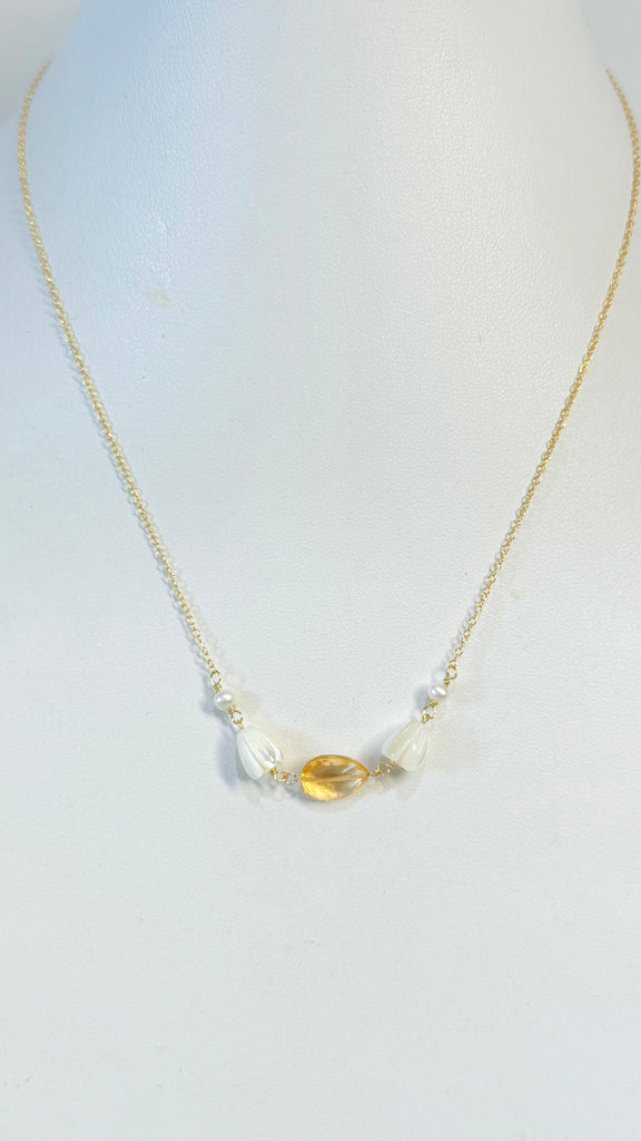 Pikake x Citrine rosary necklace