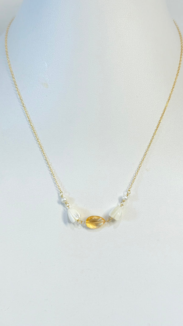 Pikake x Citrine rosary necklace