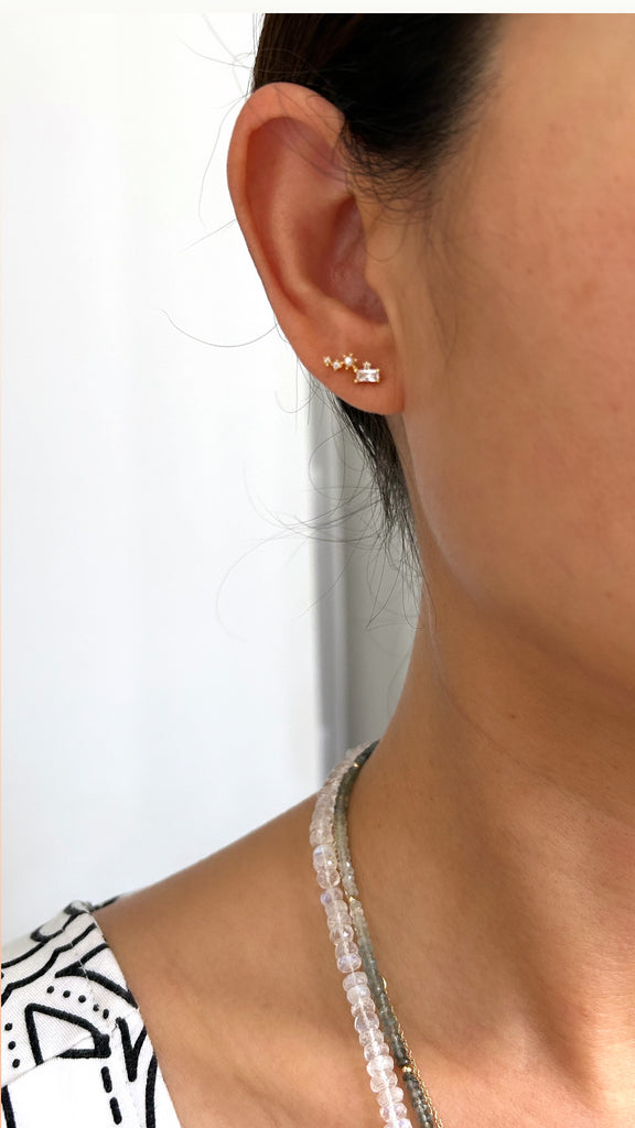Pearl + CZ earcrawler stud earrings